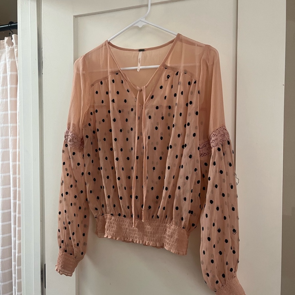 Womens Free people Rose-Tan Polka Dot Sheer Blouse